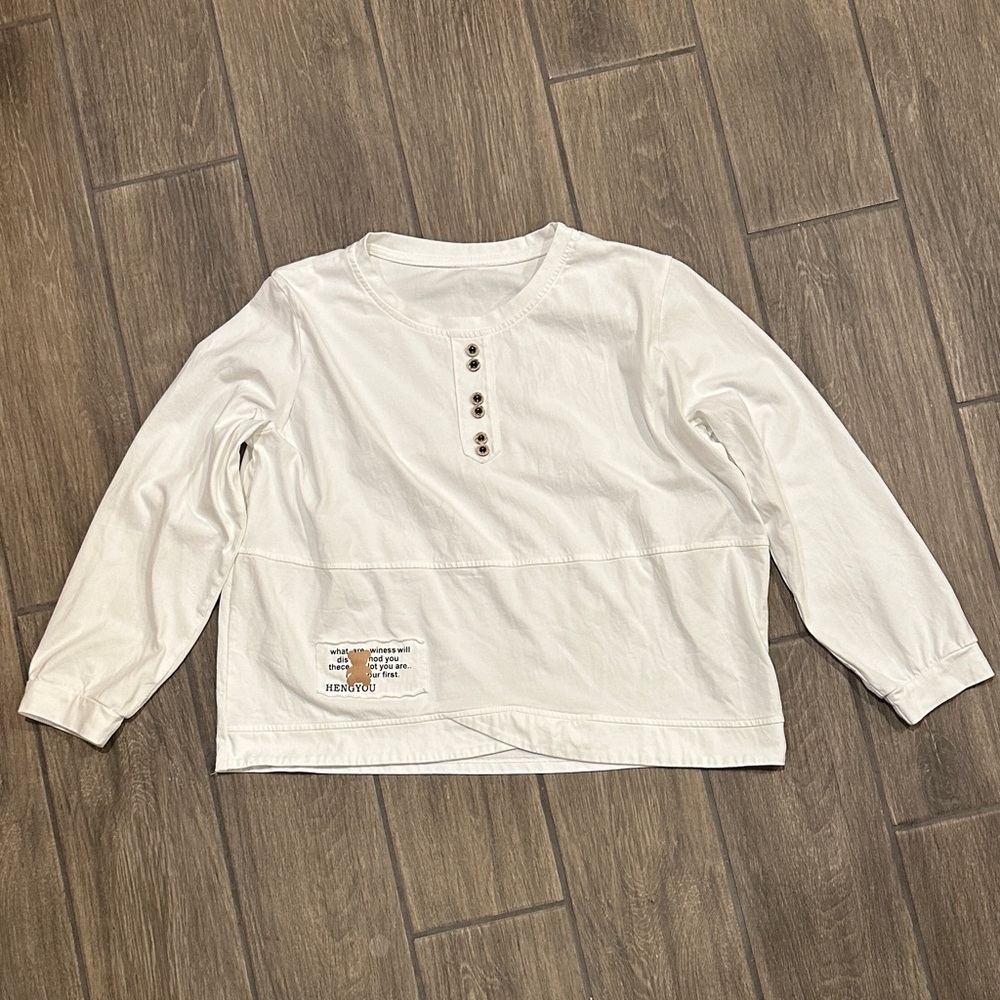 White Long Sleeve Top with Button Detail